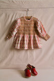 Hand smock blouse with crochet collar tapestry pink stripe
