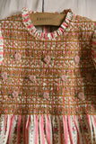 Hand smock blouse with crochet collar tapestry pink stripe