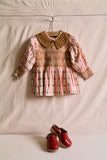 Hand smock blouse with crochet collar tapestry pink stripe