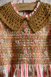 Hand smock blouse with crochet collar tapestry pink stripe