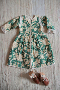 ワンピース Bonjour diary QUILTED COAT DRESS Vichy Quilted Dress coat green flower – www.milkandchat.com