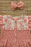 Tunic and its denim bow headband Rosa bloom