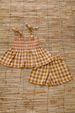 (-50%) Set - Short Pant  Caramel honeycomb check