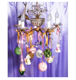 Ornament glass white poodle w/yellow t-shirt H8cm