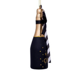 Ornament glass black champagne bottle H16cm