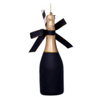 Ornament glass black champagne bottle H16cm