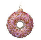 Ornament glass gold/pink donut H11cm