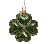 Ornament glass green opal clover H8cm
